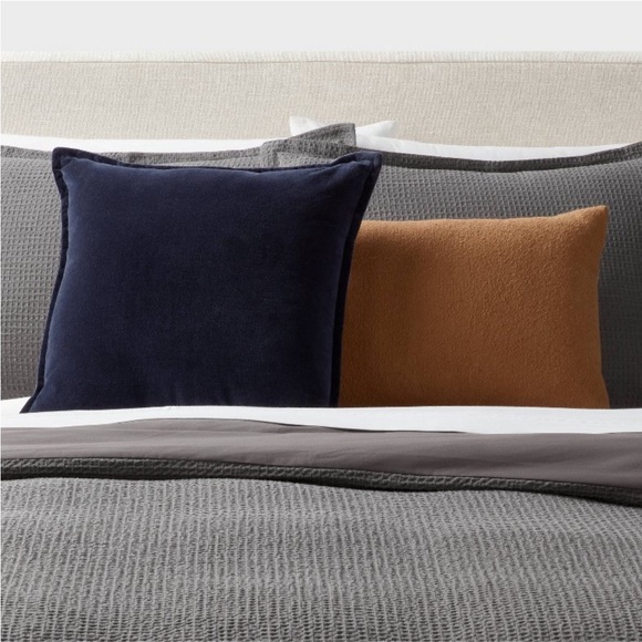 Threshold Velvet Reverse Dec Pillow Navy/Tan Indoor, 18” square - Picture 2 of 7
